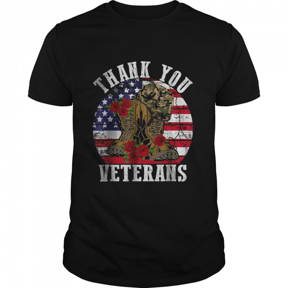 Vintage Thank You Veterans Combat Boots Flower Veterans Day T- Classic Men's T-shirt