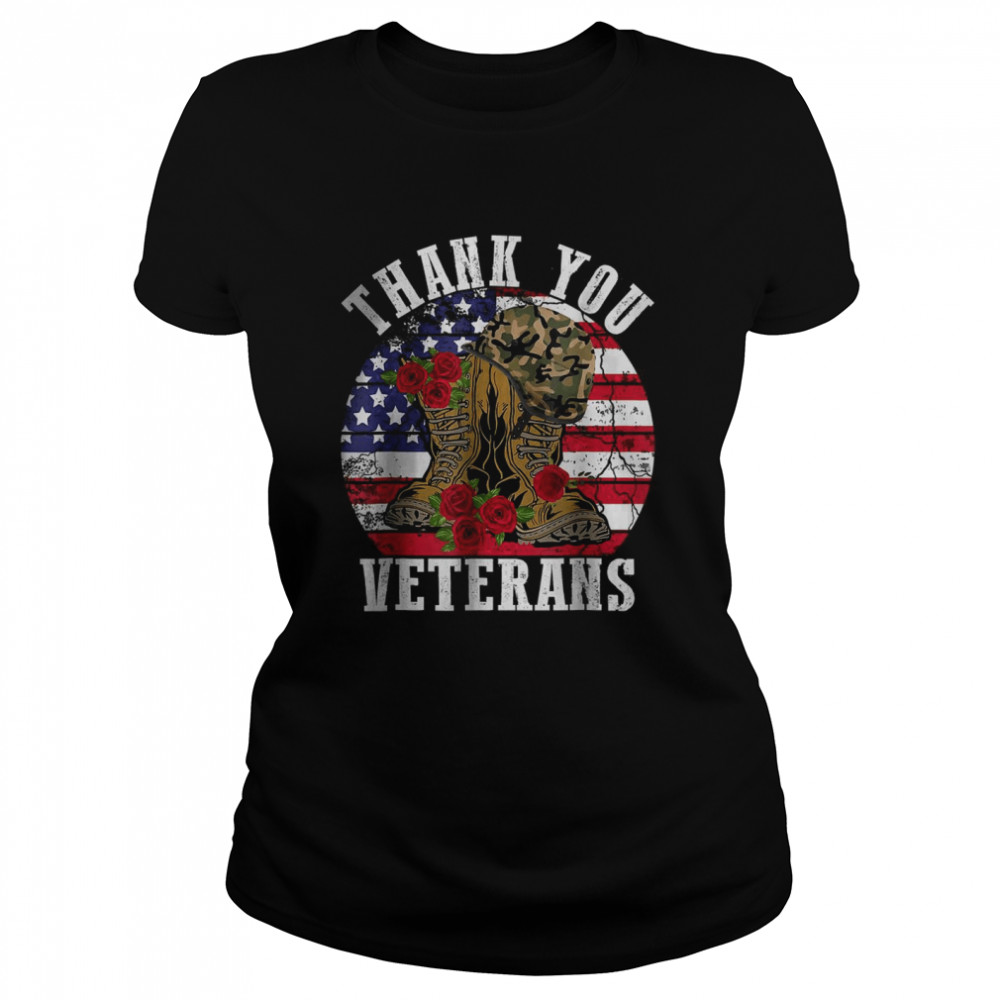 Vintage Thank You Veterans Combat Boots Flower Veterans Day T- Classic Women's T-shirt