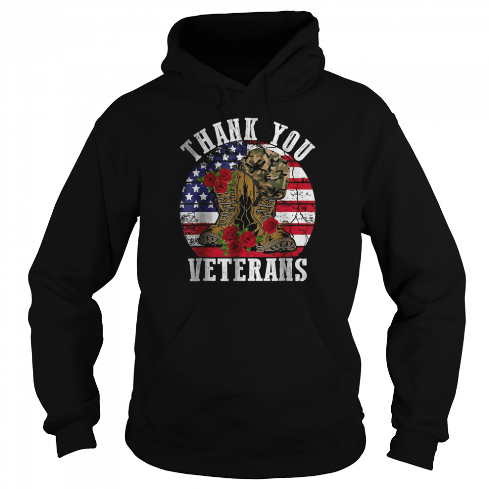 Vintage Thank You Veterans Combat Boots Flower Veterans Day T- Unisex Hoodie