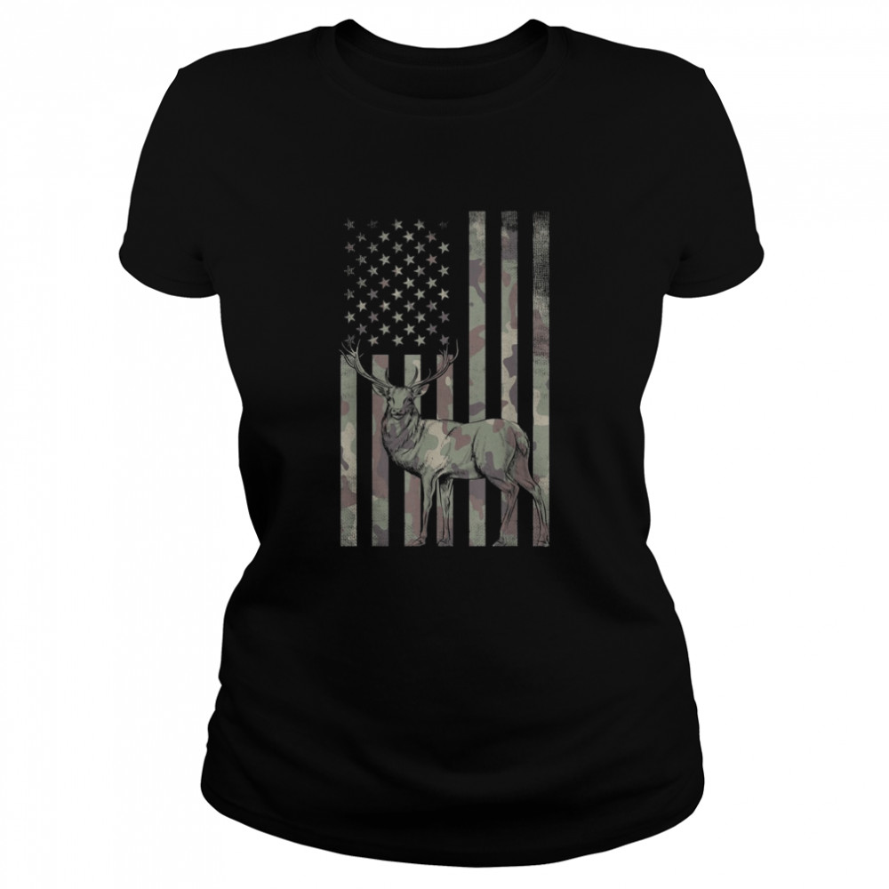 Whitetail Deer Hunting Buck American Camo USA Flag Classic Women's T-shirt