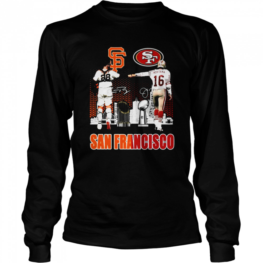 San Francisco 49ers And Giants Joe Montana Buster Posey Signatures Unisex T- Shirt - Teeruto