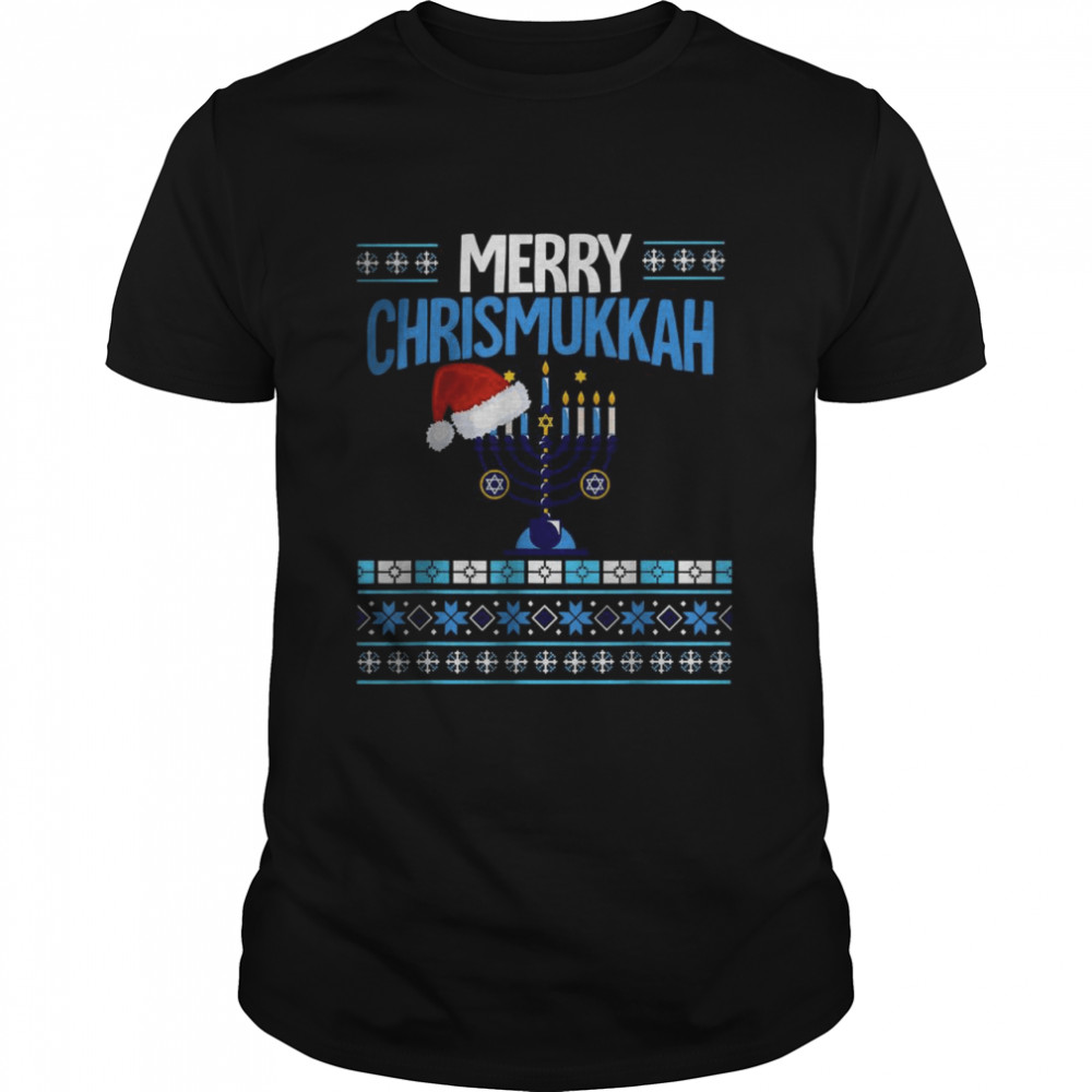 Merry Chrismukkah Menorah Santa Hat Ugly Hanukkah Christmas T- Classic Men's T-shirt