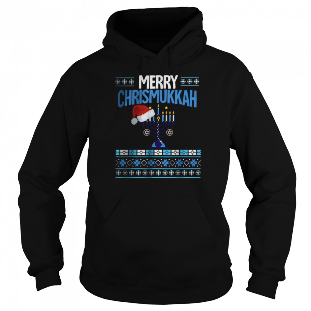 Merry Chrismukkah Menorah Santa Hat Ugly Hanukkah Christmas T- Unisex Hoodie