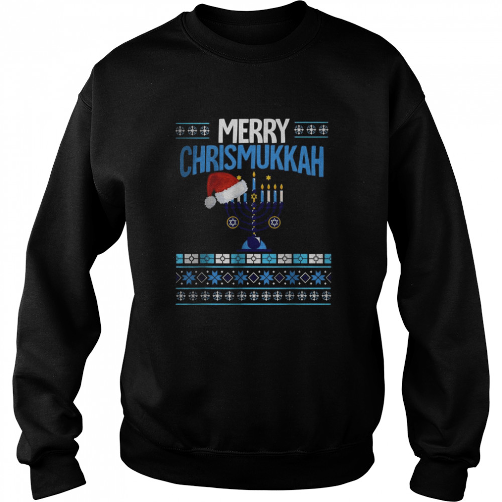 Merry Chrismukkah Menorah Santa Hat Ugly Hanukkah Christmas T- Unisex Sweatshirt