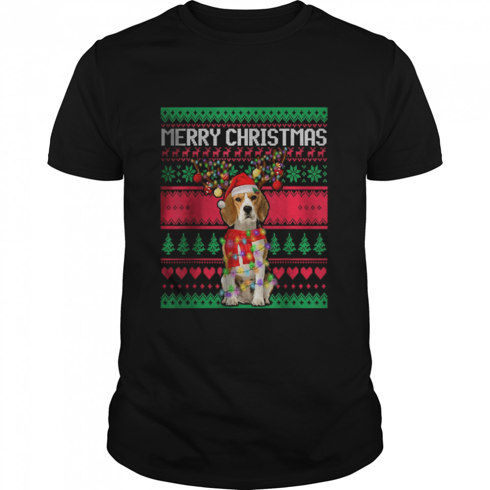 Merry Christmas Beagle Reindeer Lighting Xmas Ugly Pajama T- Classic Men's T-shirt