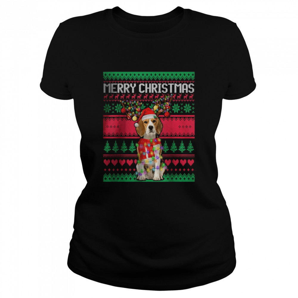 Merry Christmas Beagle Reindeer Lighting Xmas Ugly Pajama T- Classic Women's T-shirt