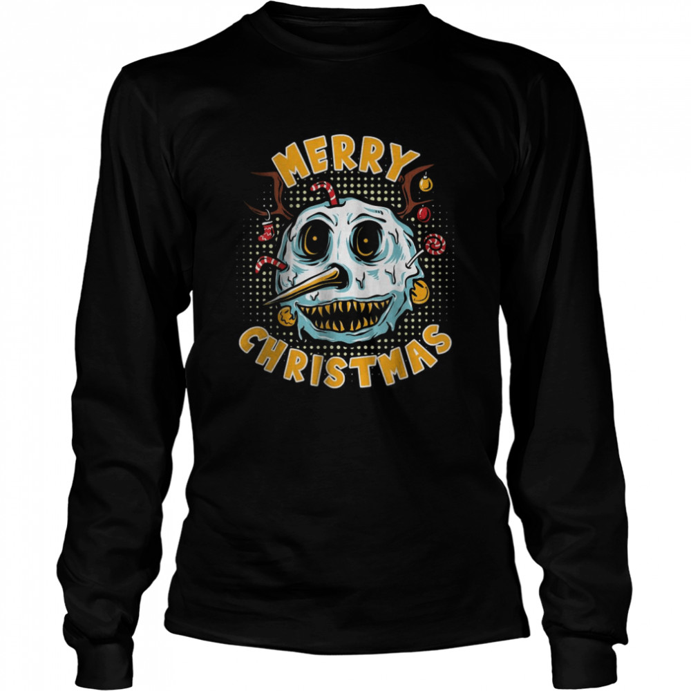 Merry Scary Christmas Ugly Sweater Scary Snowman T- Long Sleeved T-shirt