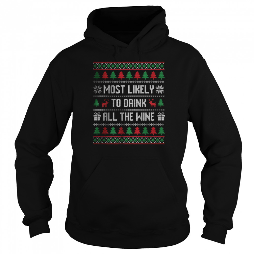 Most Likely To Drink All The Wine Christmas T- Unisex Hoodie