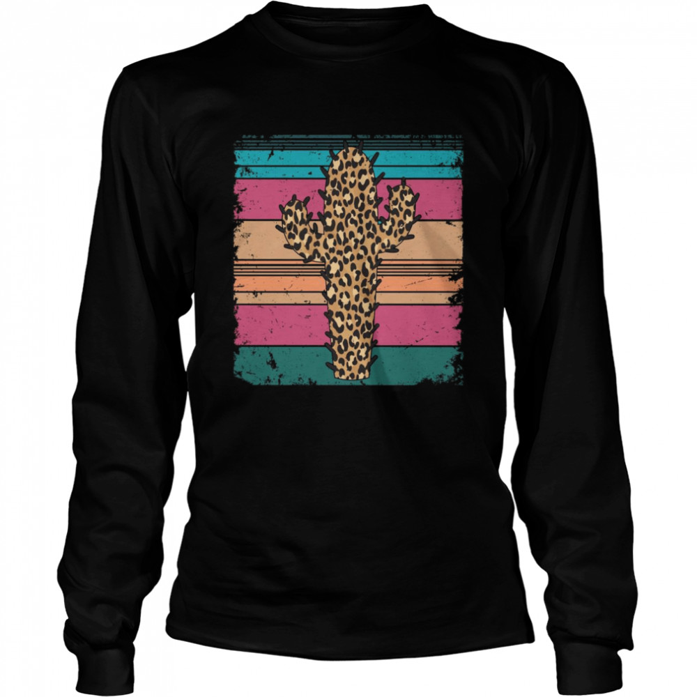 Western Leopard Cheetah Cactus Cowgirl Rodeo Cowgirl Long Sleeved T-shirt