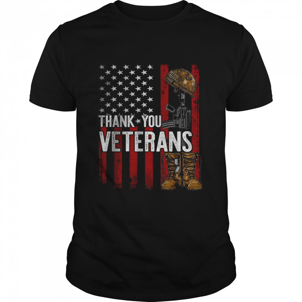 Patriotic Thank You American Flag Veterans Proud Veteran T- Classic Men's T-shirt