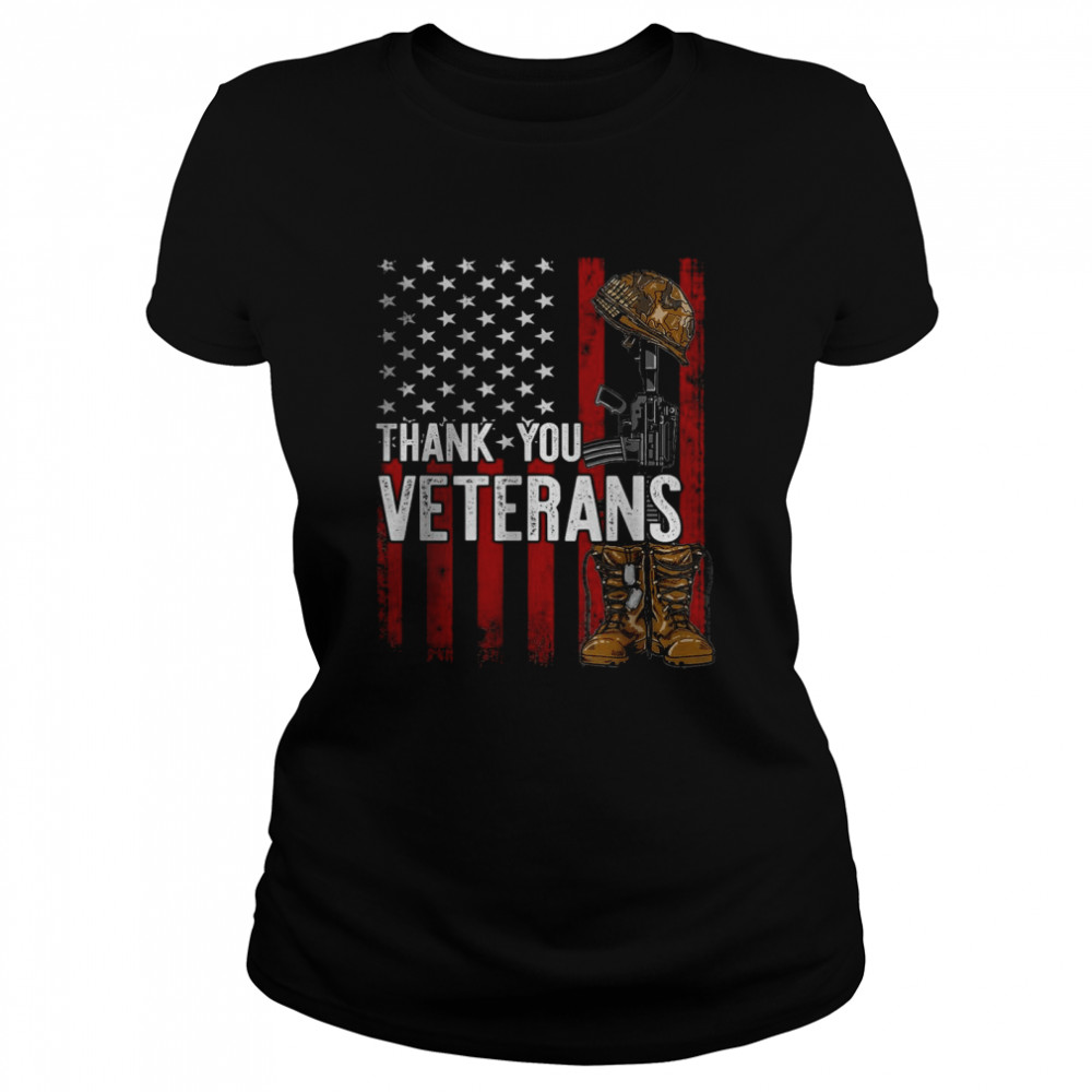 Patriotic Thank You American Flag Veterans Proud Veteran T- Classic Women's T-shirt