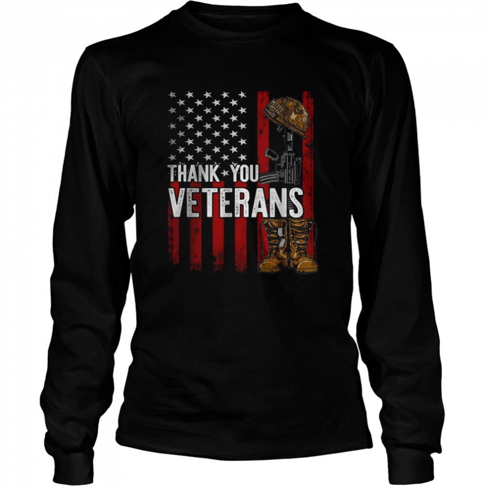 Patriotic Thank You American Flag Veterans Proud Veteran T- Long Sleeved T-shirt