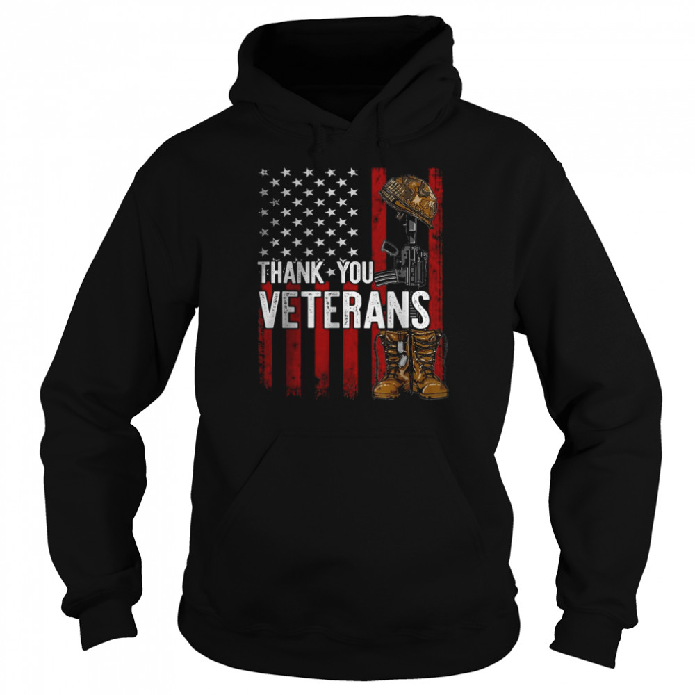 Patriotic Thank You American Flag Veterans Proud Veteran T- Unisex Hoodie