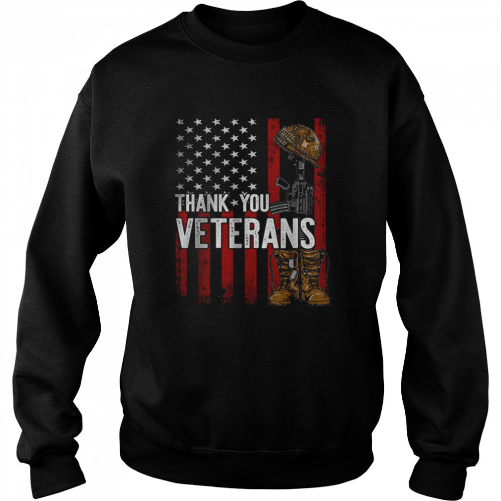 Patriotic Thank You American Flag Veterans Proud Veteran T- Unisex Sweatshirt