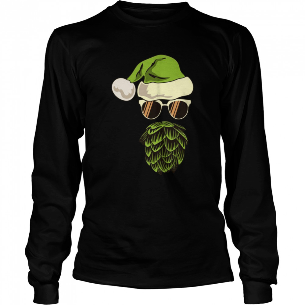 Santa Claus Hop Beard Beer Sunglasses Christmas Hat Long Sleeved T-shirt