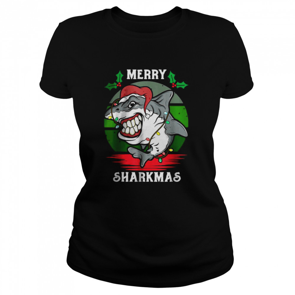 Santa Hat Shark Merry Sharkmas Christmas PJ Pajama shirt Classic Women's T-shirt