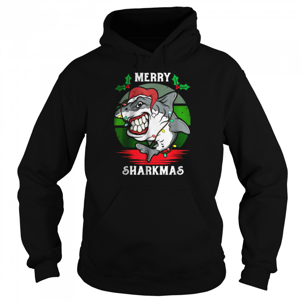 Santa Hat Shark Merry Sharkmas Christmas PJ Pajama shirt Unisex Hoodie