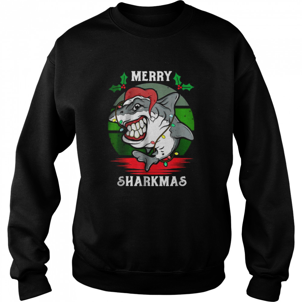 Santa Hat Shark Merry Sharkmas Christmas PJ Pajama shirt Unisex Sweatshirt