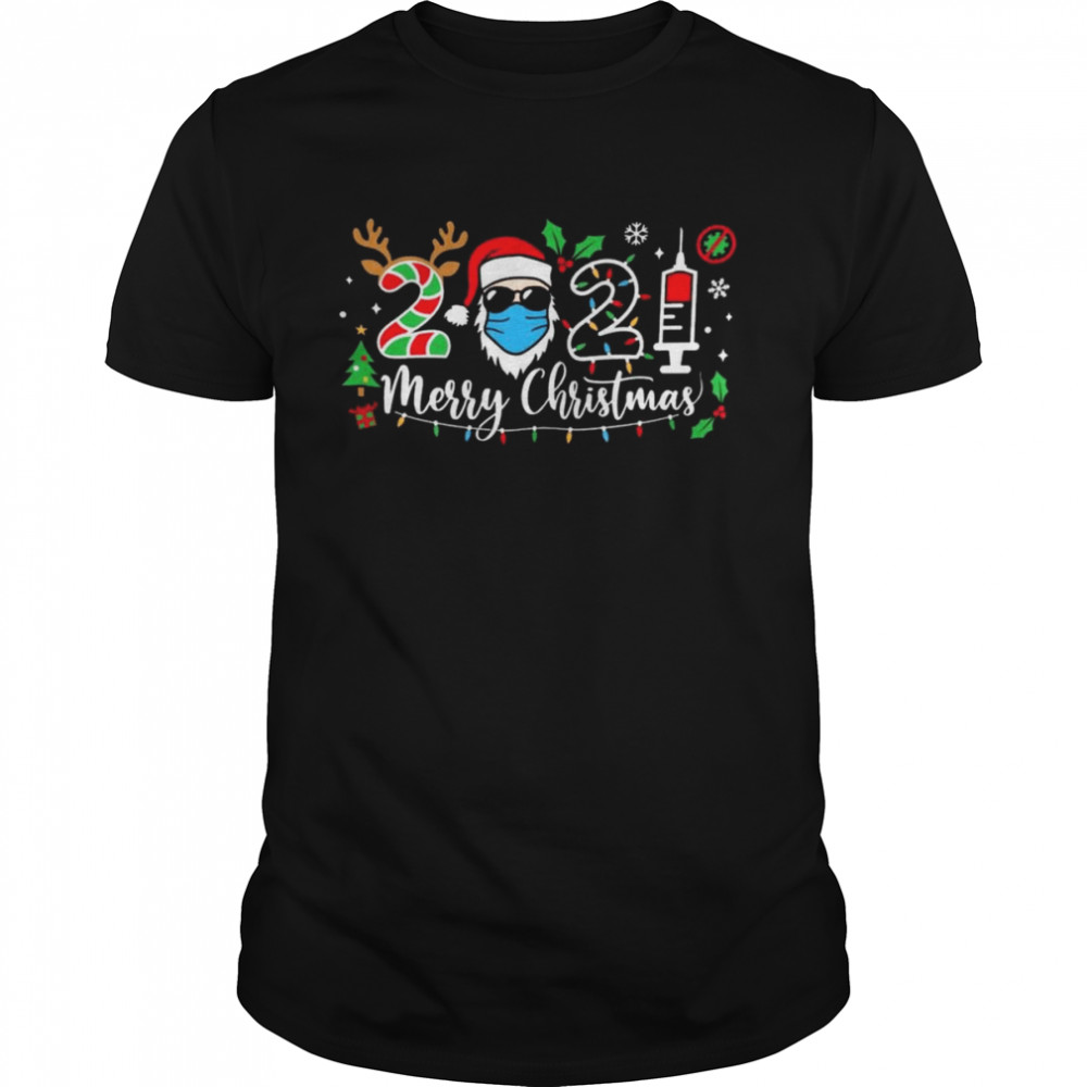 Santa In Sunglasses Wearing Mask 2021 Vaccine Merry Christmas Classic Men's T-shirt