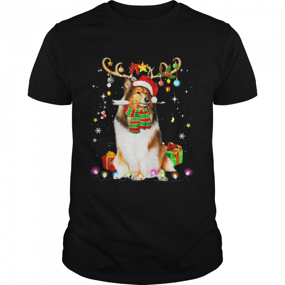 Shetland Sheepdog Reindder Christmas Tree Lights Xmas Pjama  Classic Men's T-shirt