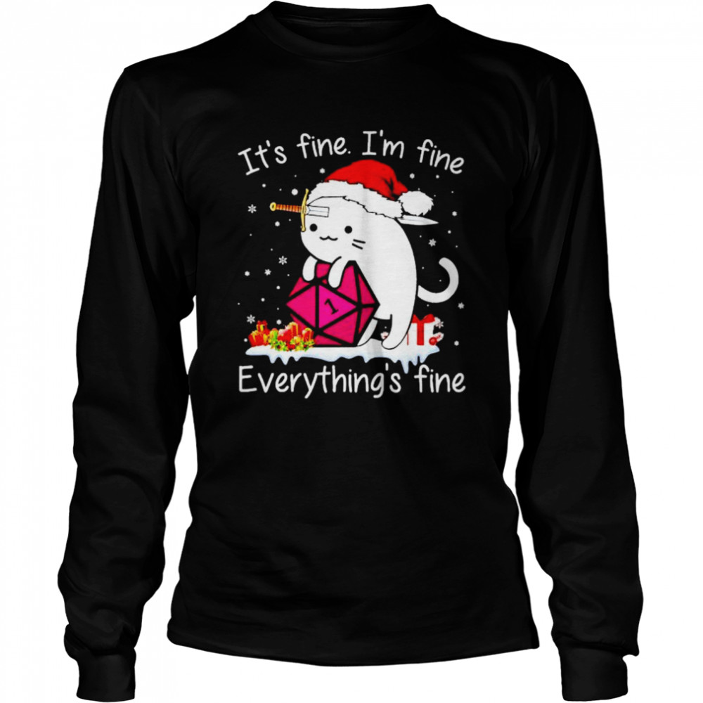 Top dungeons & Dragons cat it’s fine I’m fine everything’s fine Christmas sweater Long Sleeved T-shirt