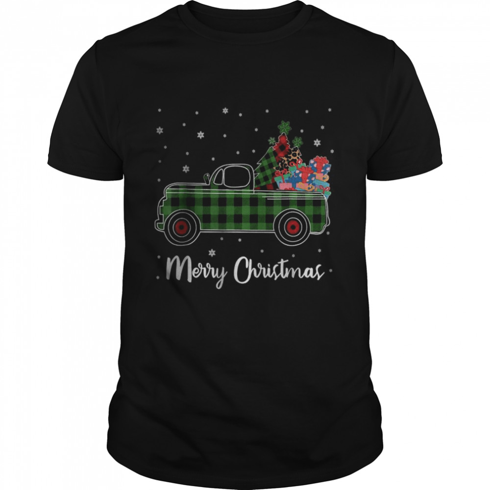 Merry Christmas Leopard Buffalo Truck Tree Green Plaid T- Classic Men's T-shirt