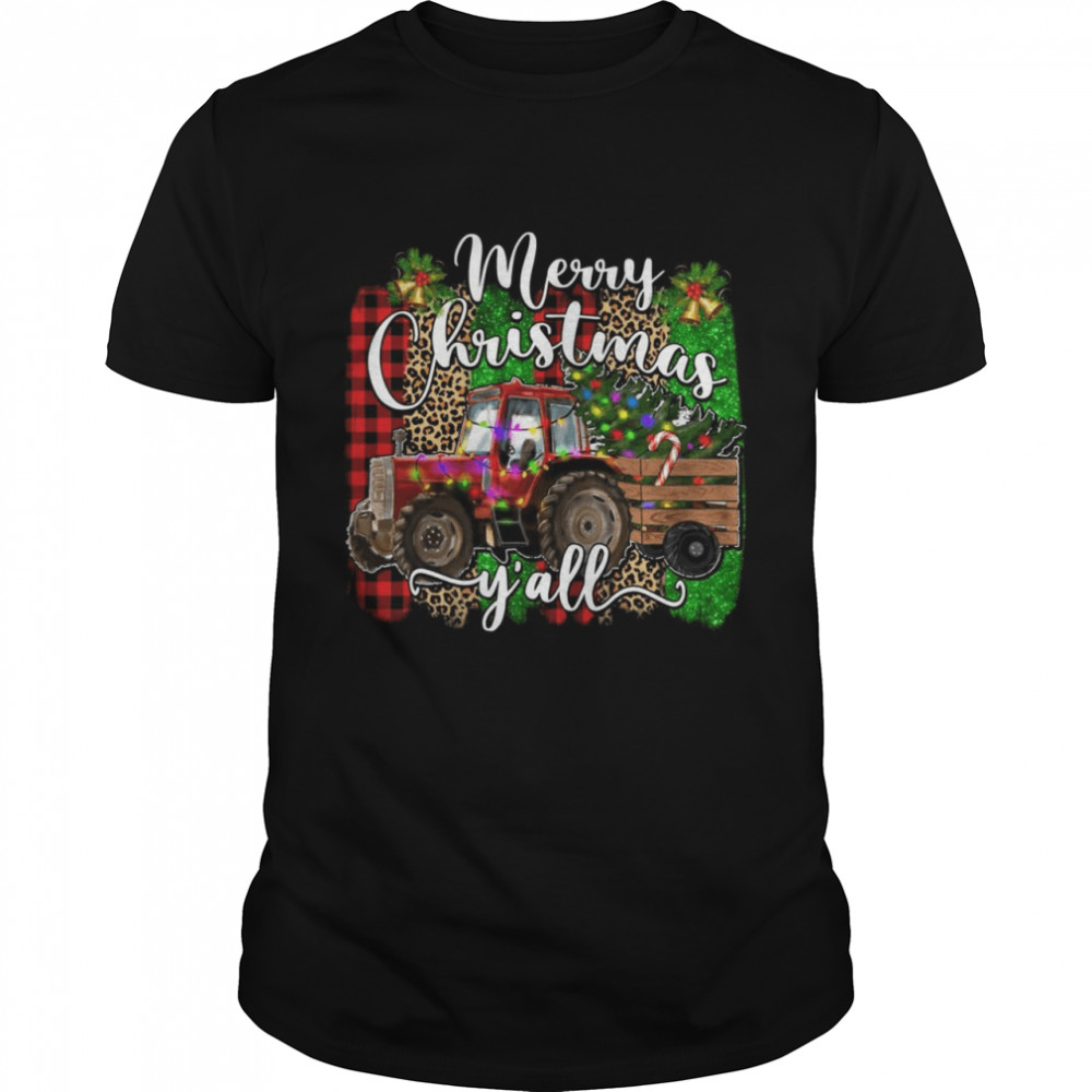 Merry Christmas Y’all Plaid Farmer Tractor Light Christmas Classic Men's T-shirt