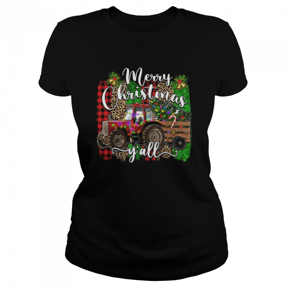 Merry Christmas Y’all Plaid Farmer Tractor Light Christmas Classic Women's T-shirt