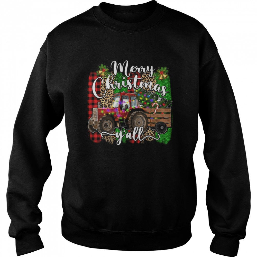 Merry Christmas Y’all Plaid Farmer Tractor Light Christmas Unisex Sweatshirt