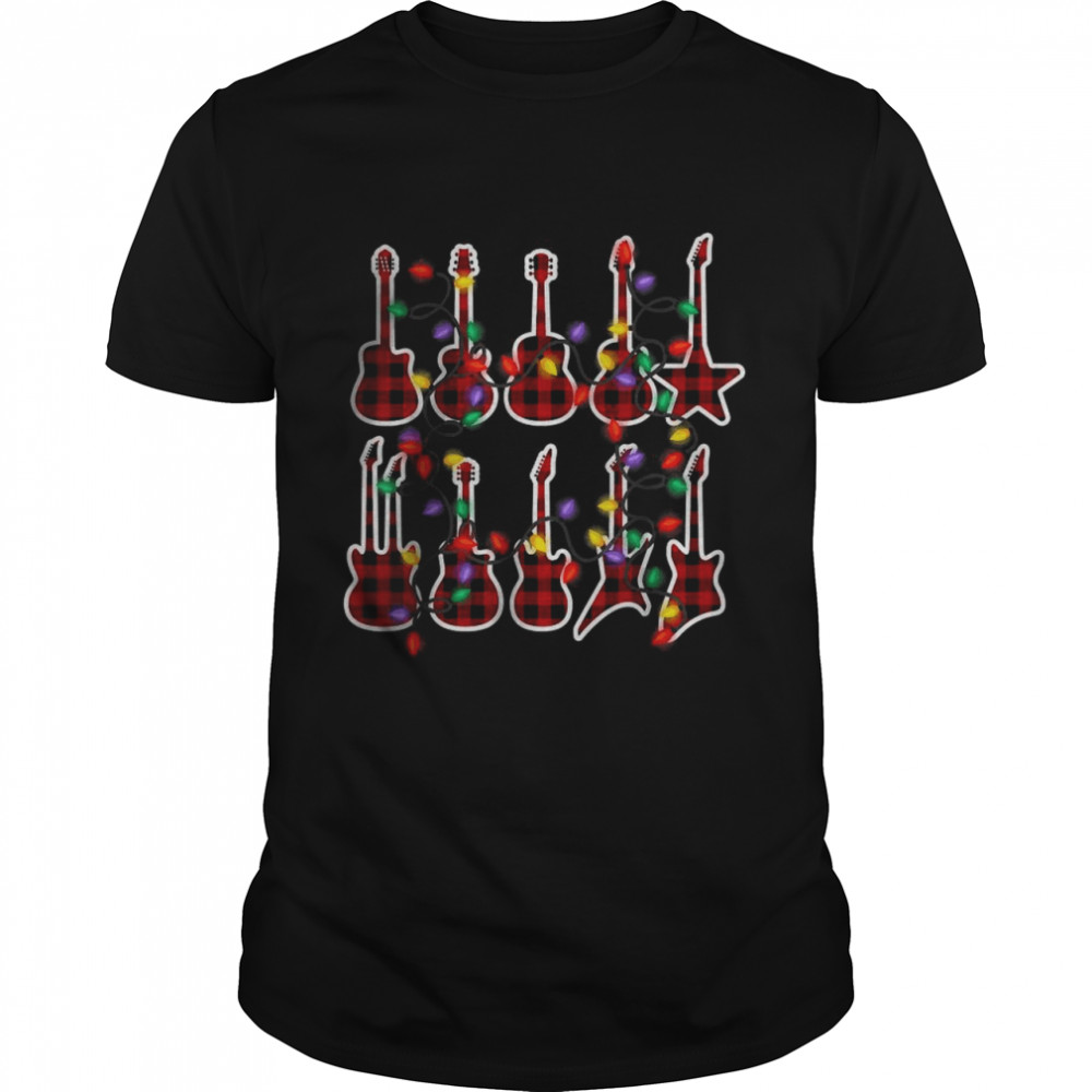 Red Plaid Guitar Christmas Pajamas Guitarist Xmas Lights T- Classic Men's T-shirt