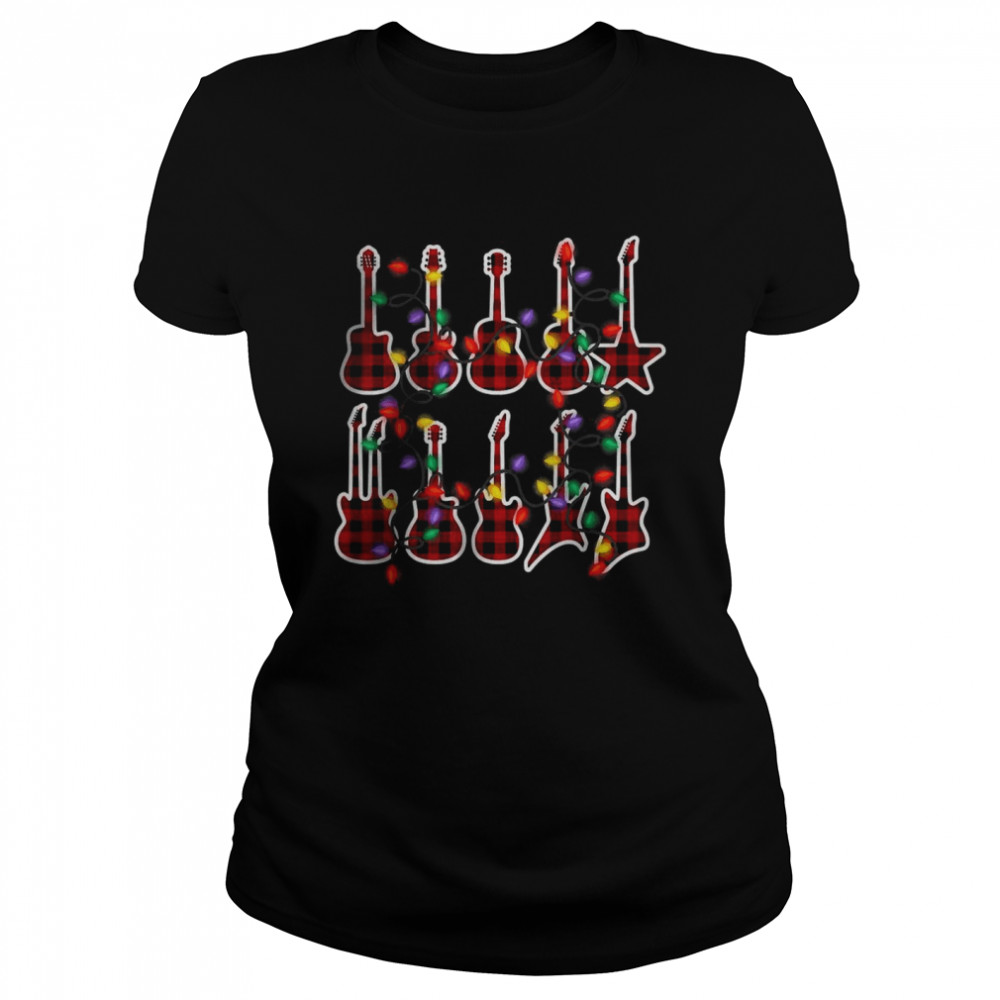 Red Plaid Guitar Christmas Pajamas Guitarist Xmas Lights T- Classic Women's T-shirt