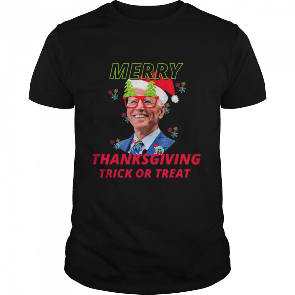 Santa Biden Merry Thanksgiving Trick or Treat Christmas Hoodie Classic Men's T-shirt