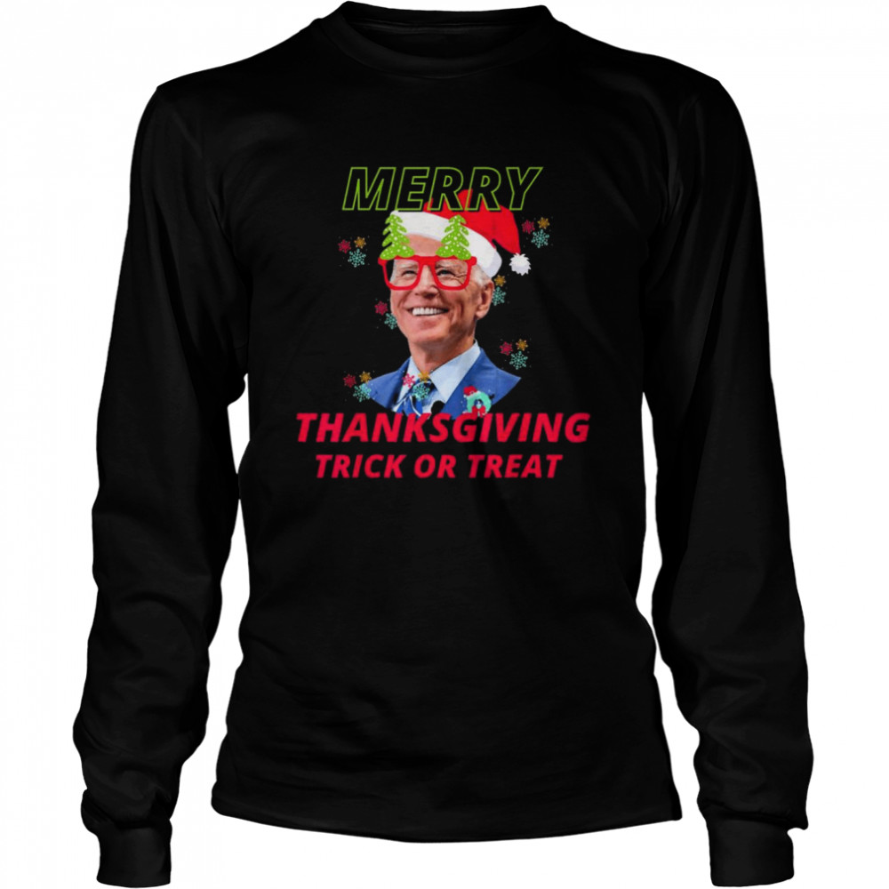 Santa Biden Merry Thanksgiving Trick or Treat Christmas Hoodie Long Sleeved T-shirt