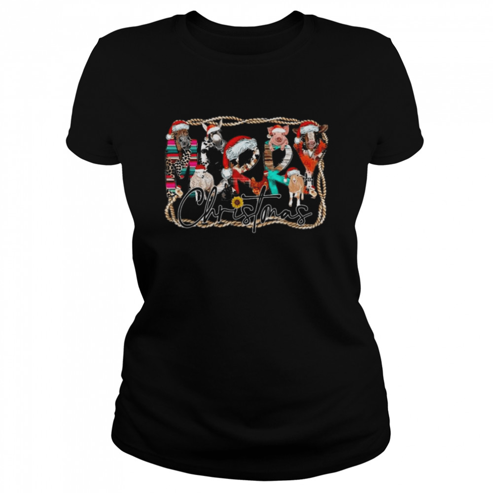 Santa Cows and Pigs and Sheep Merry Christmas Farmer Classic Women's T-shirt