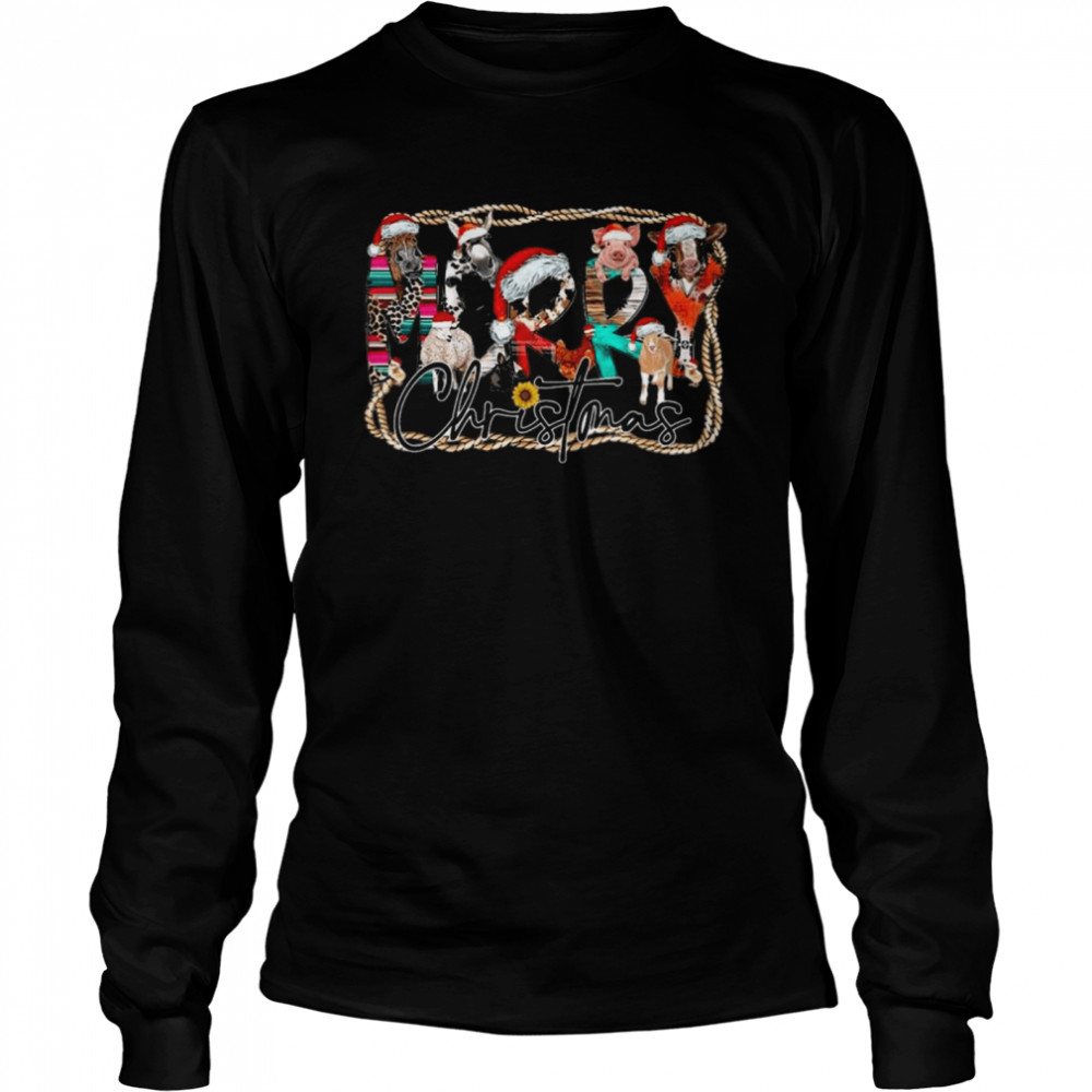 Santa Cows and Pigs and Sheep Merry Christmas Farmer Long Sleeved T-shirt