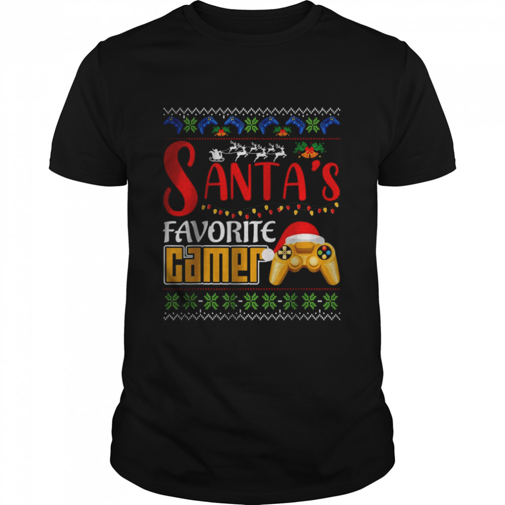 Santa’s Favorite Video Game Christmas Pajama Santa Hat Light Classic Men's T-shirt