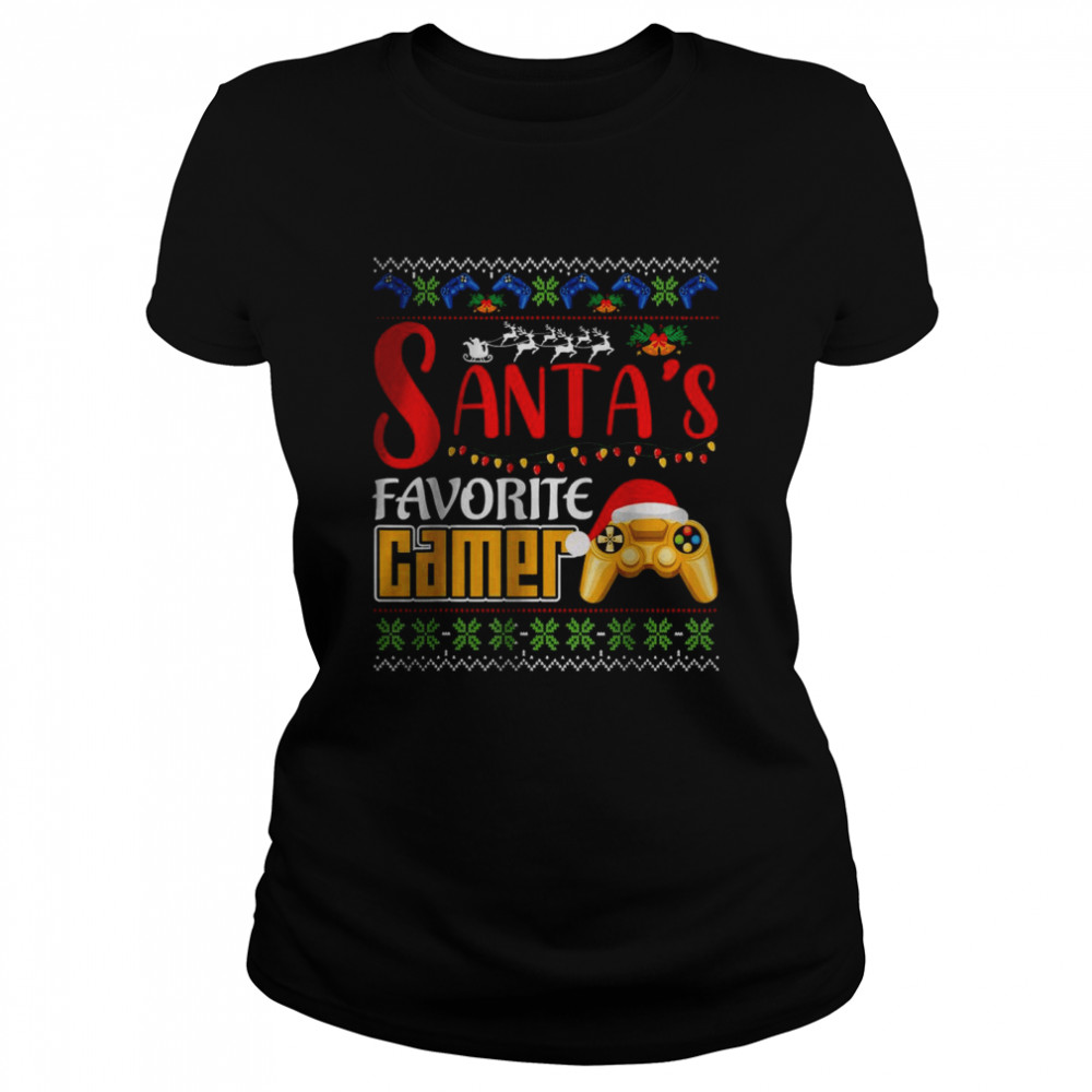 Santa’s Favorite Video Game Christmas Pajama Santa Hat Light Classic Women's T-shirt