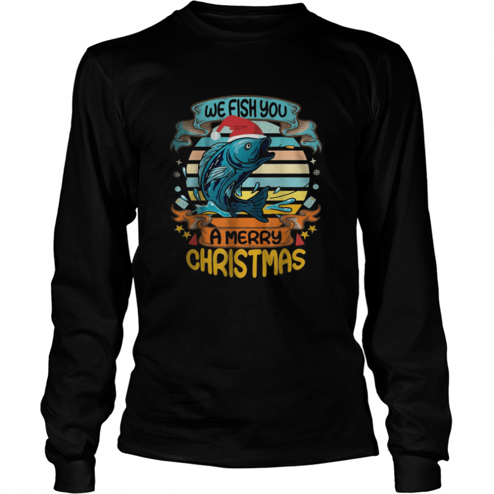 Vintage We Fish You A Merry Christmas Fishing T- Long Sleeved T-shirt