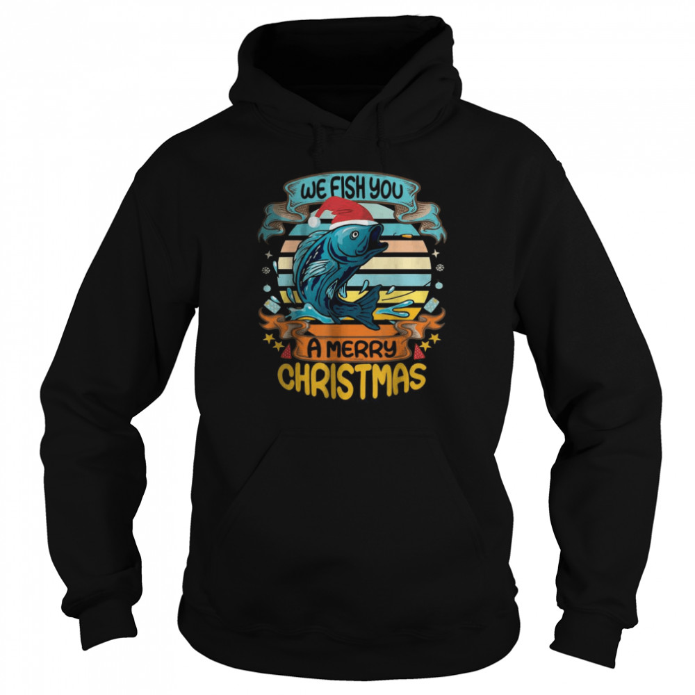 Vintage We Fish You A Merry Christmas Fishing T- Unisex Hoodie