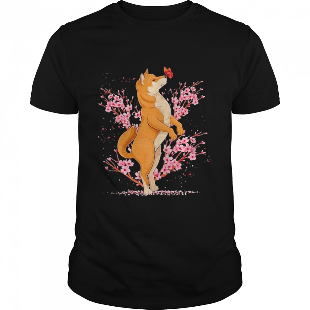 japanese Shiba Inu Cherry Blossom Flower sakura trees Kawaii  Classic Men's T-shirt