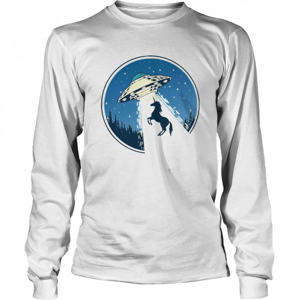 Distressed Ufo Flying Saucer Unicorn Snatch Long Sleeved T-shirt