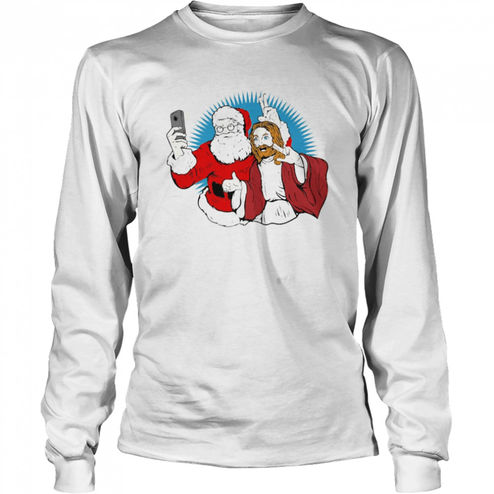 Jesus Christ And Santa Selfie Christmas Long Sleeved T-shirt