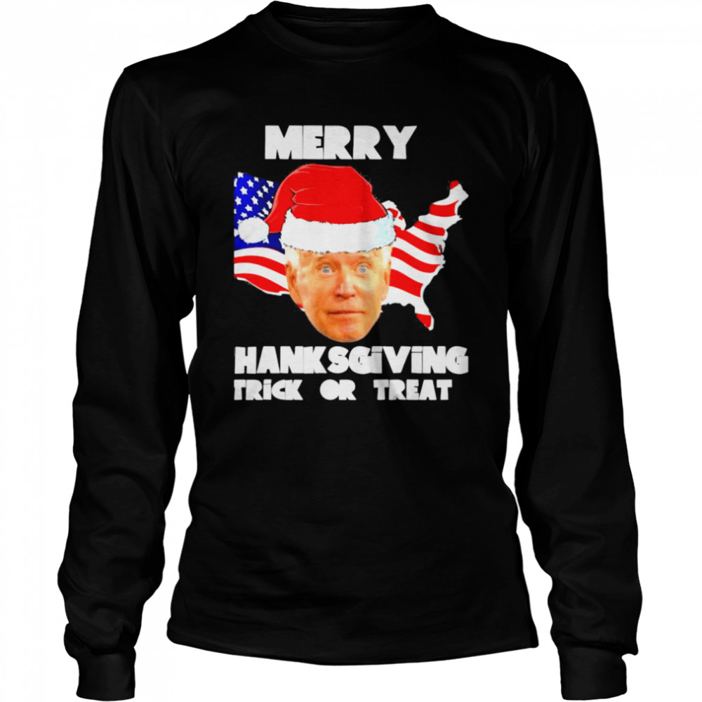 Joe Biden Merry Thanksgiving USA Flag Anti Liberal Biden Meme T- Long Sleeved T-shirt