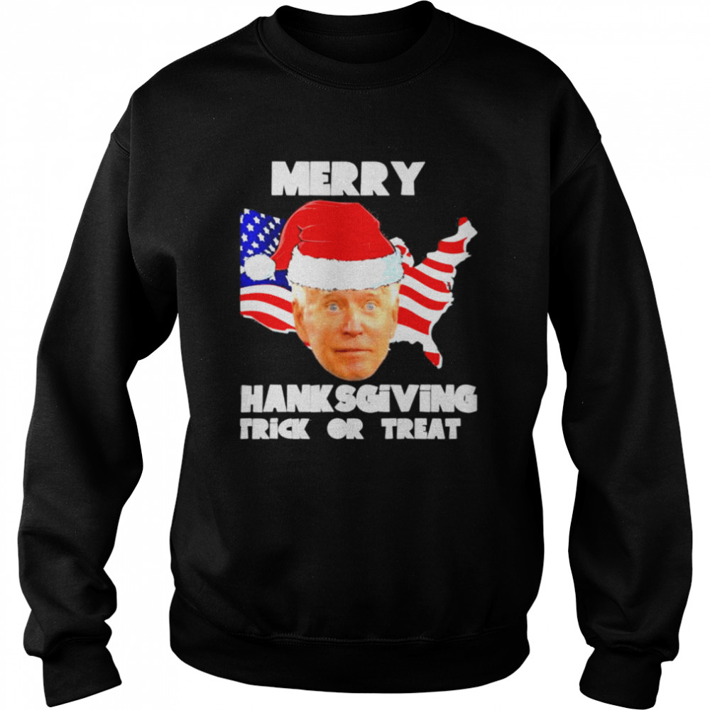 Joe Biden Merry Thanksgiving USA Flag Anti Liberal Biden Meme T- Unisex Sweatshirt