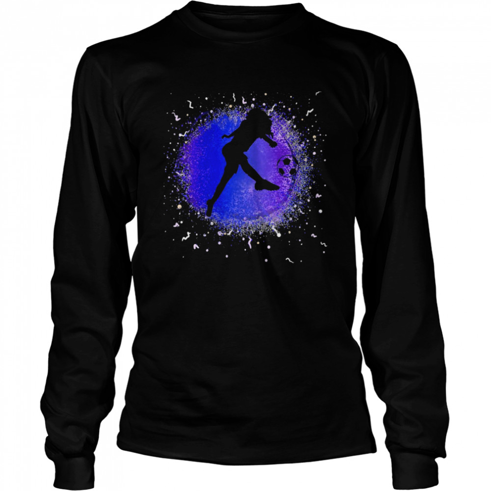 Cool Soccor Silhouette Football Girls Colorful Unique Long Sleeved T-shirt