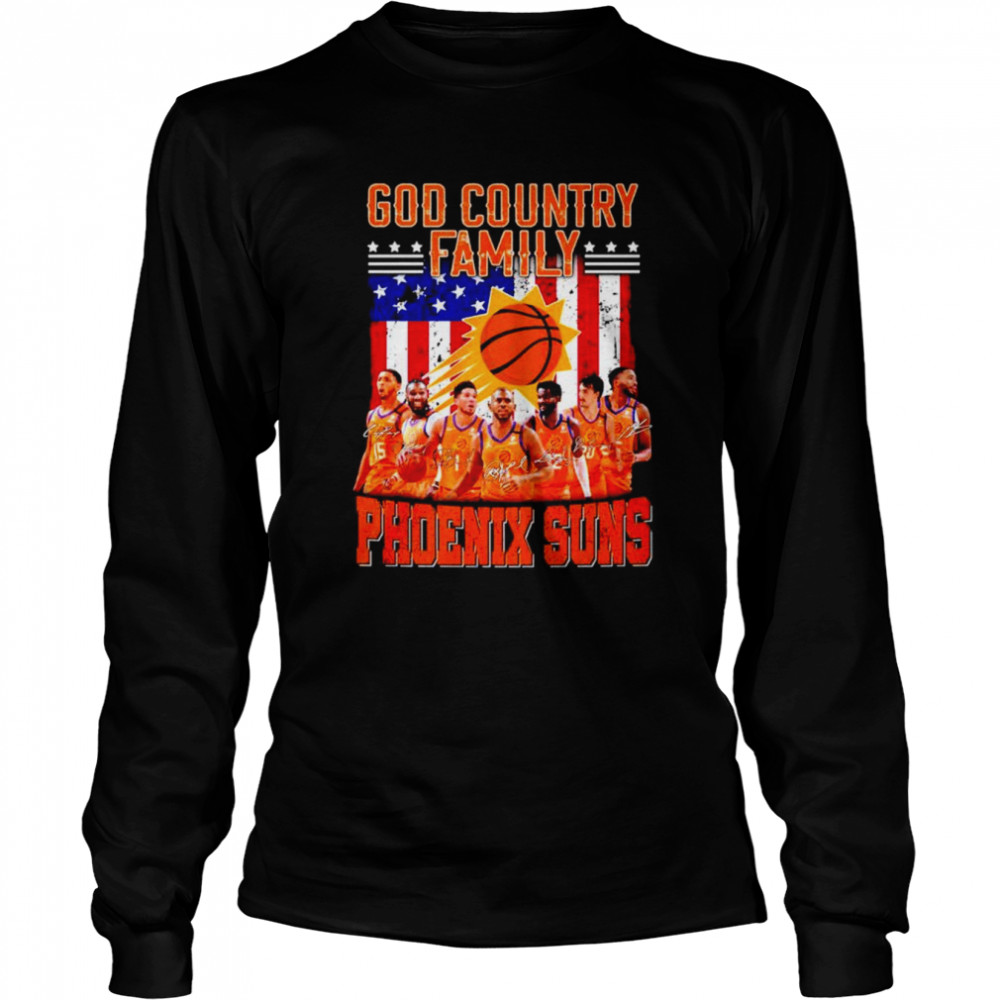 God country family Phoenix Suns signatures American flag T-shirt Long Sleeved T-shirt