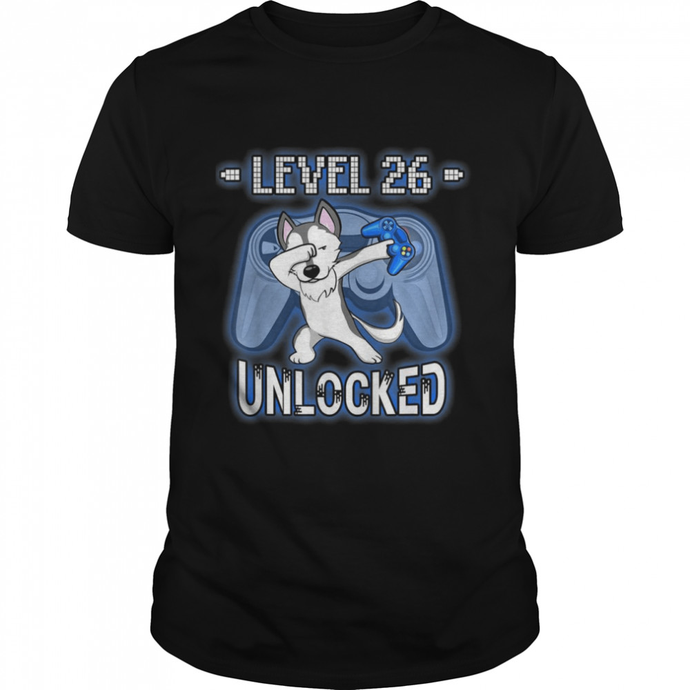 Level 26 Unlocked Dabbing Husky Gamer 26th Birthday Classic Men's T-shirt