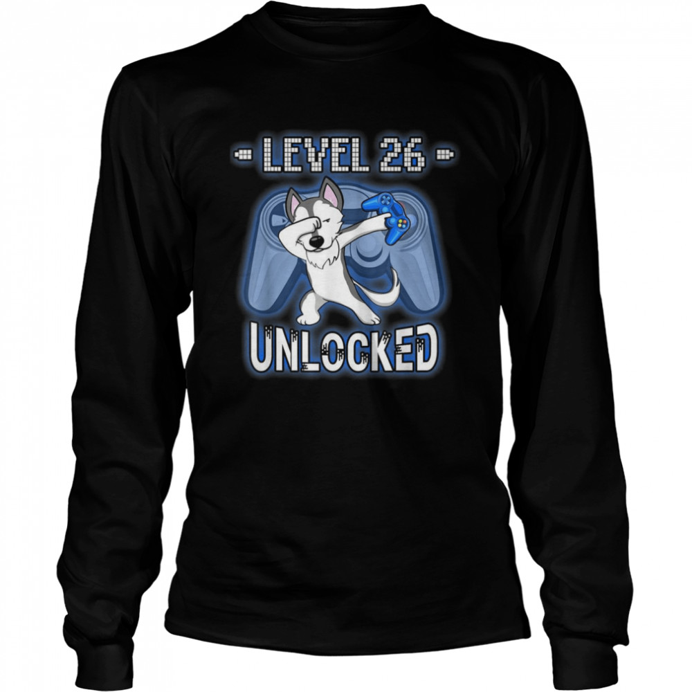 Level 26 Unlocked Dabbing Husky Gamer 26th Birthday Long Sleeved T-shirt