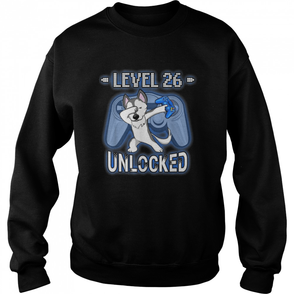 Level 26 Unlocked Dabbing Husky Gamer 26th Birthday Unisex Sweatshirt