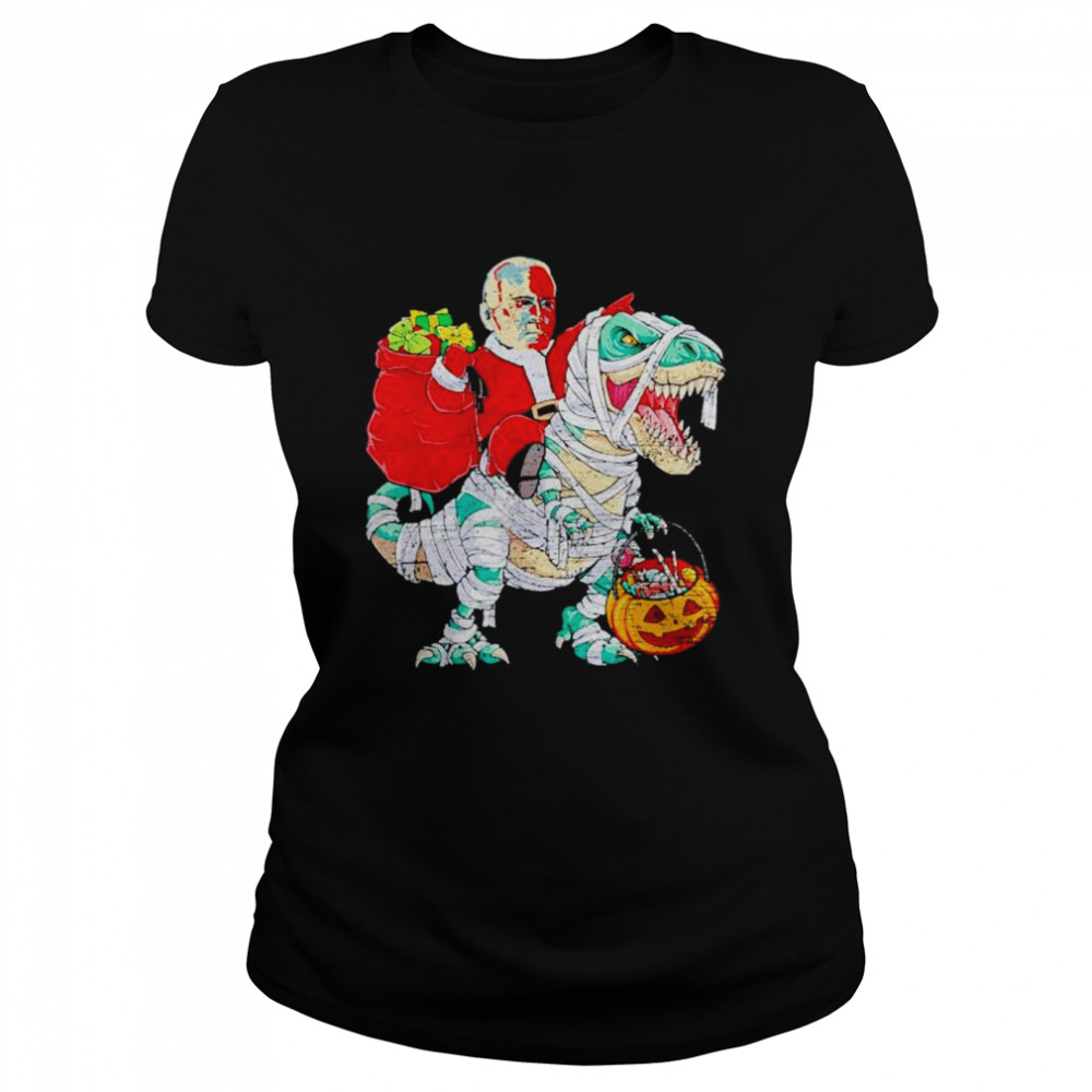 Biden Riding Dinosaur T rex Christmas shirt Classic Women's T-shirt